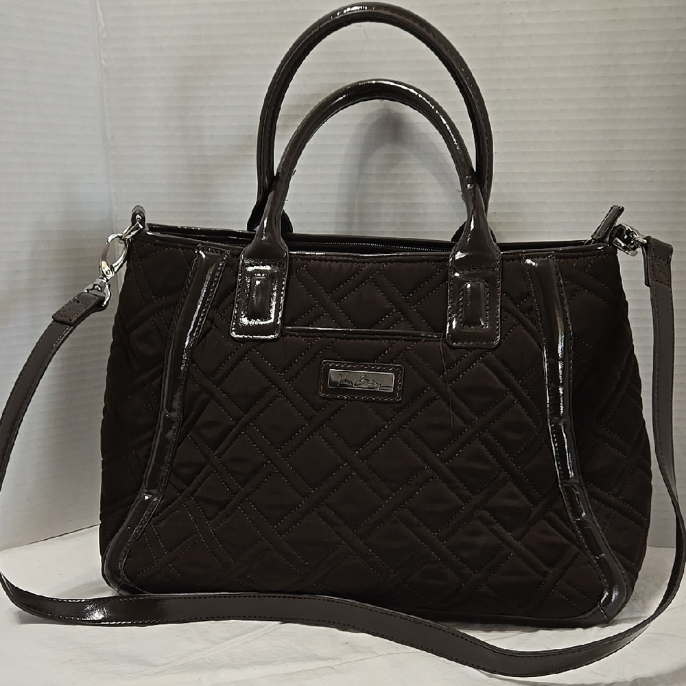 Vera Bradley Brown Quilted Satchel with Structured Design Silver Accents EUC